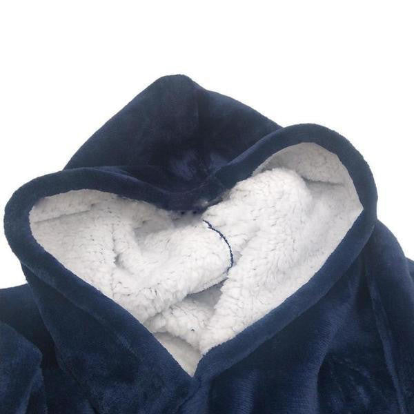 Fleece Lined Blanket Sweater Hoodie with Giant Hood Wide Sleeves and Large Pocket Wearable Blanket