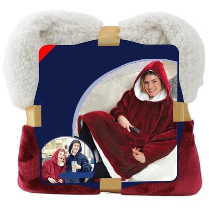 Fleece Lined Blanket Sweater Hoodie with Giant Hood Wide Sleeves and Large Pocket Wearable Blanket