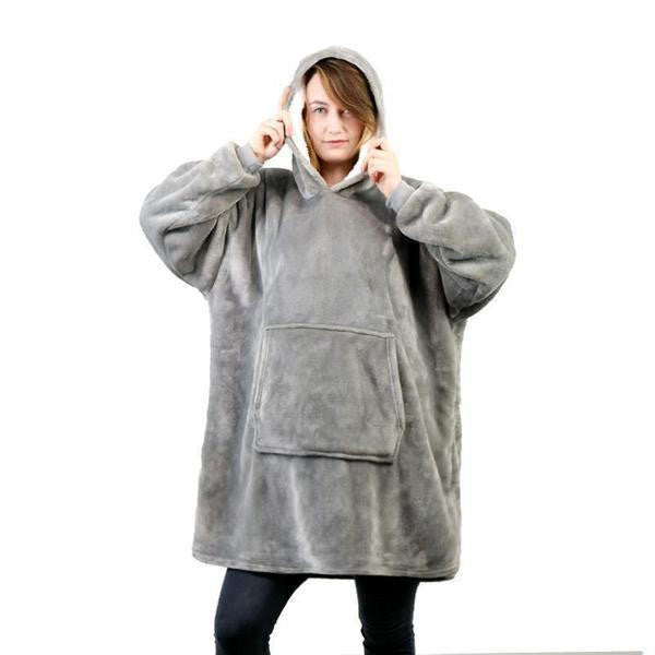Fleece Lined Blanket Sweater Hoodie with Giant Hood Wide Sleeves and Large Pocket Wearable Blanket