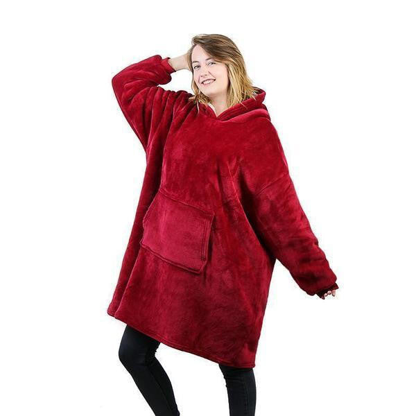 Fleece Lined Blanket Sweater Hoodie with Giant Hood Wide Sleeves and Large Pocket Wearable Blanket