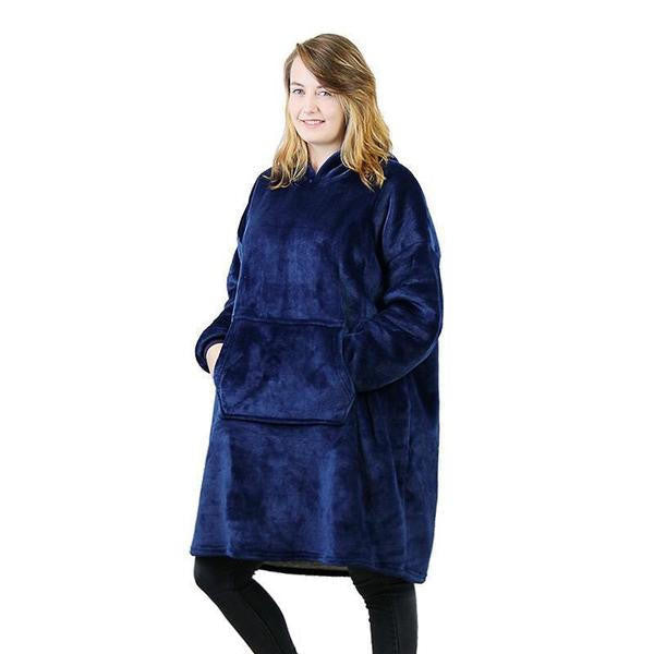 Fleece Lined Blanket Sweater Hoodie with Giant Hood Wide Sleeves and Large Pocket Wearable Blanket