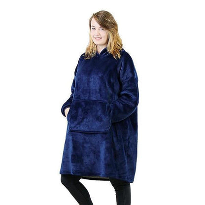 Fleece Lined Blanket Sweater Hoodie with Giant Hood Wide Sleeves and Large Pocket Wearable Blanket