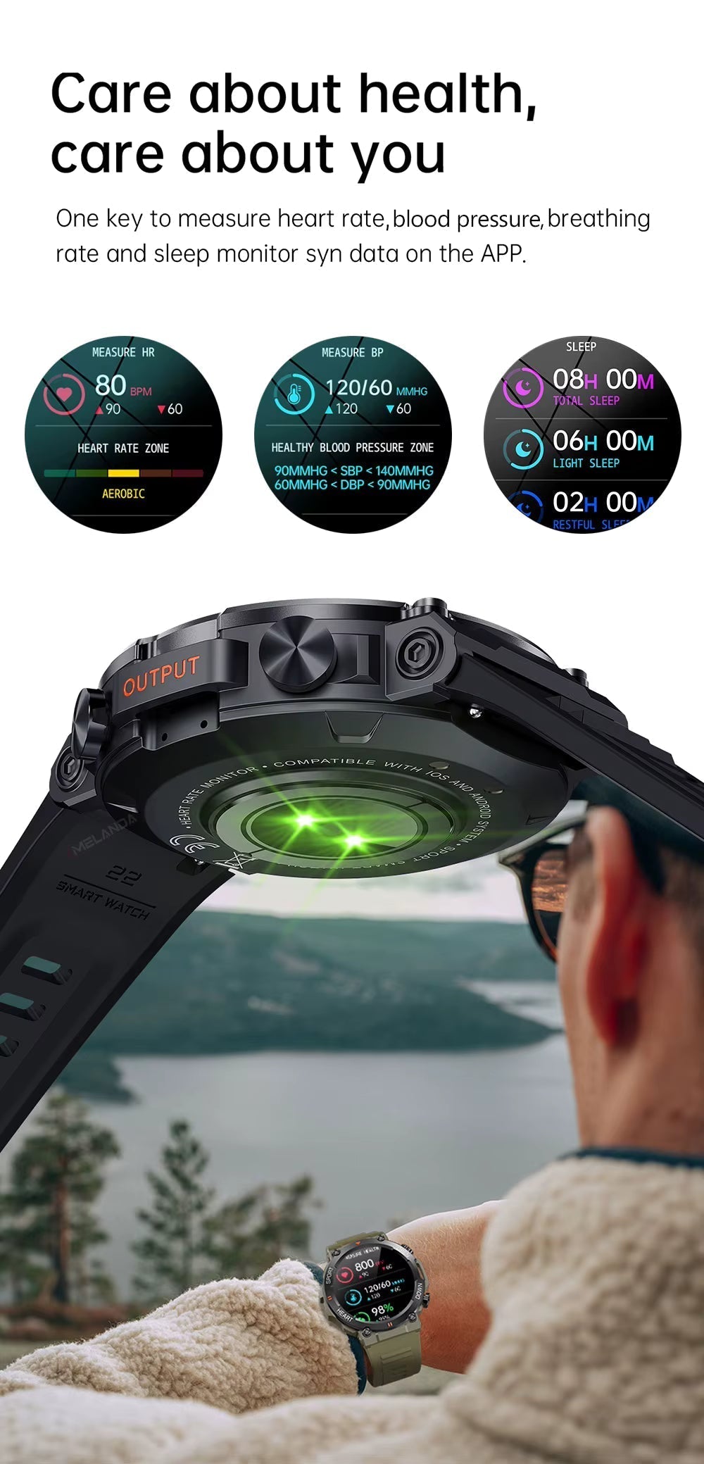 Rugged Outdoor Smartwatch with 1.39 Inch Round Display, Long Battery Life and Activity Tracking