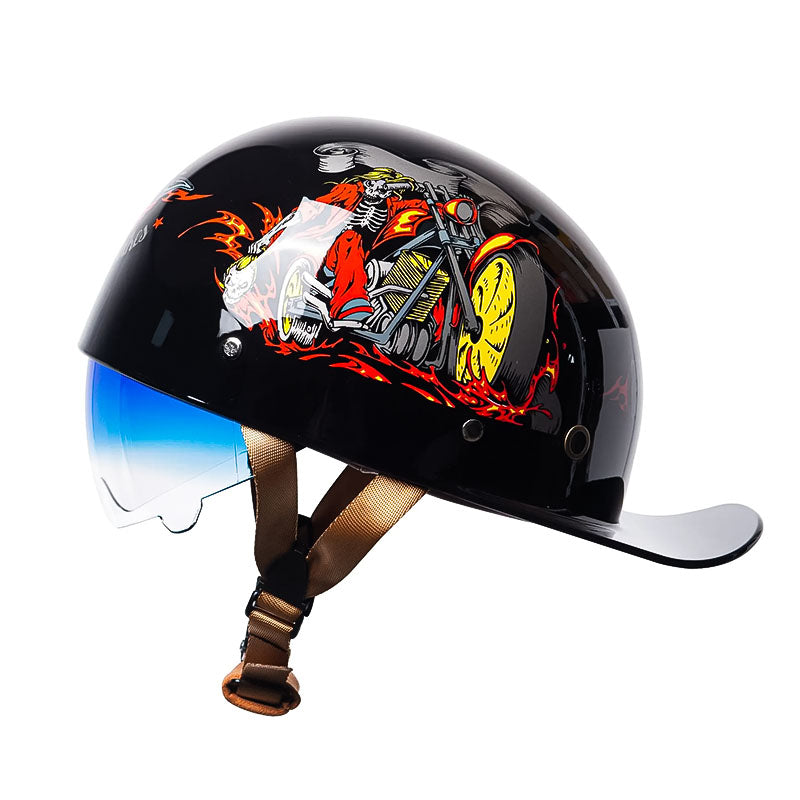 DOT Certified Baseball Style Motorcycle Half Helmet with ABS Shell, EPS Liner and Inner Sun Visor
