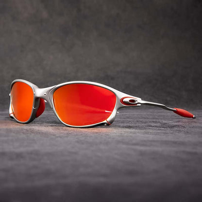 Polarised UV400 Square Sunglasses with Lightweight Metal Frame and Mirror Lenses for Riding