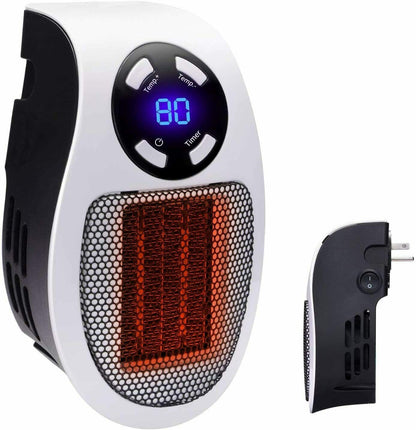 Mini Plug In Personal Space Heater 500W with Remote Control LED Display and Timer High and Low Modes