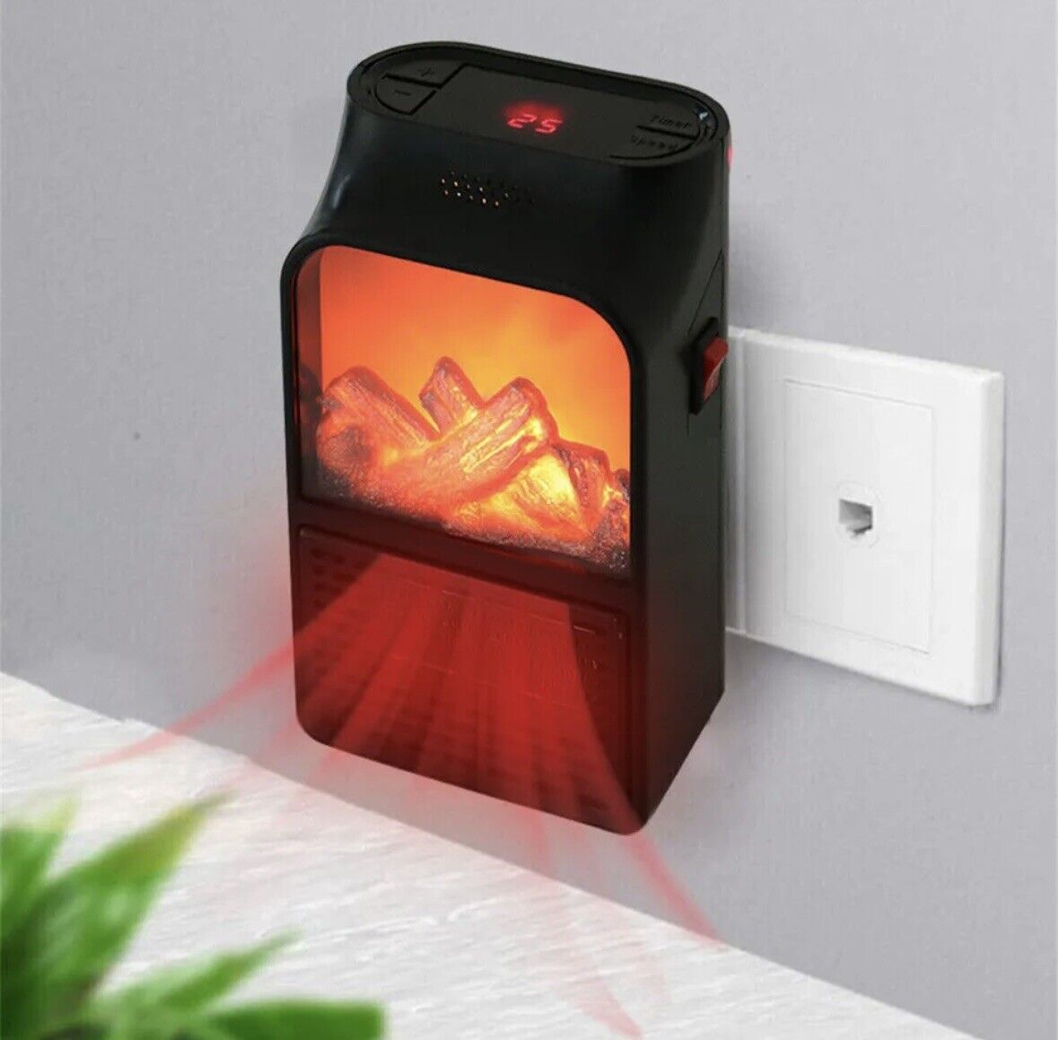 Portable Plug In Space Heater with Remote Control Digital Display Timer and Log Flame Effect