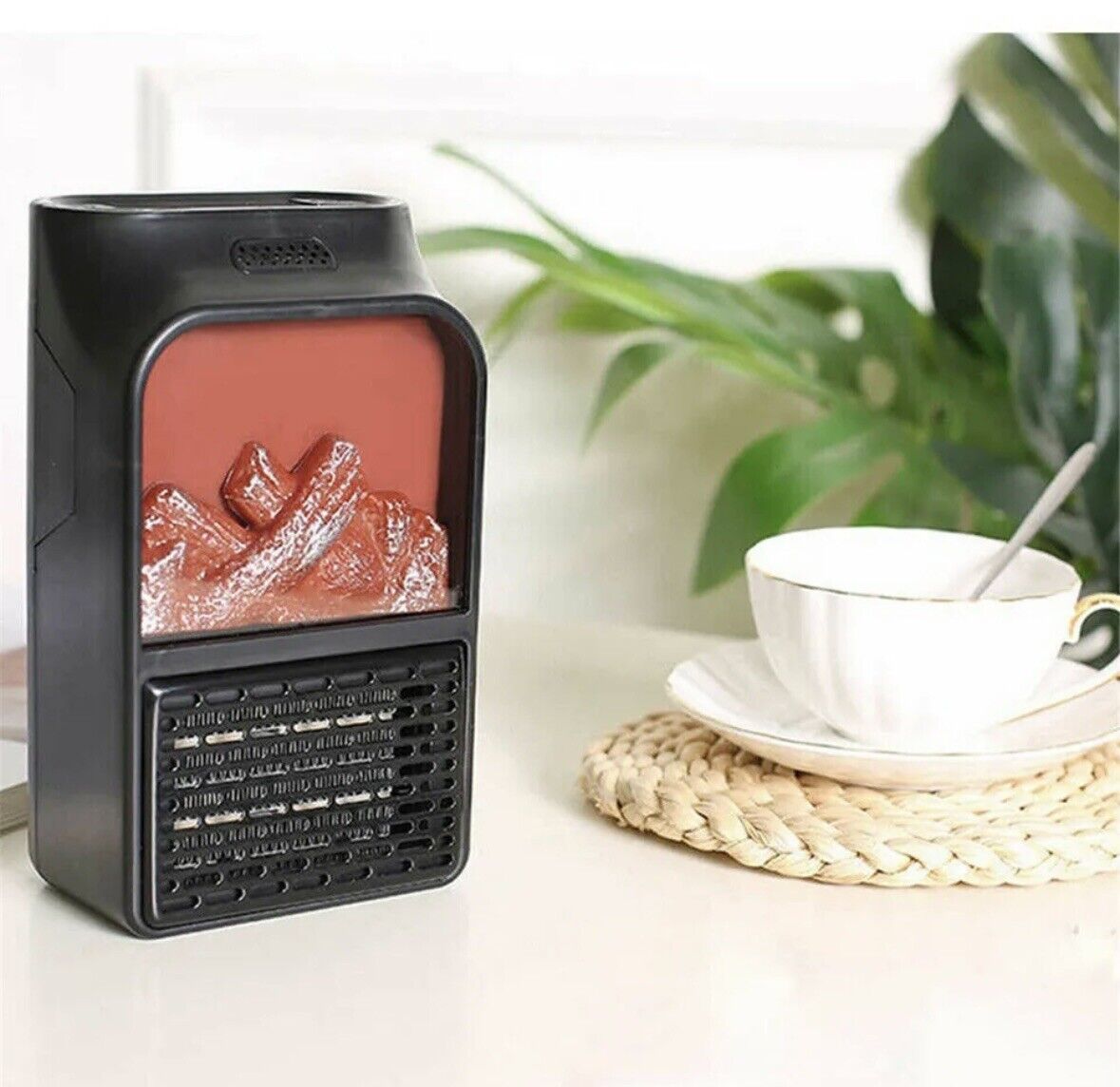 Portable Plug In Space Heater with Remote Control Digital Display Timer and Log Flame Effect