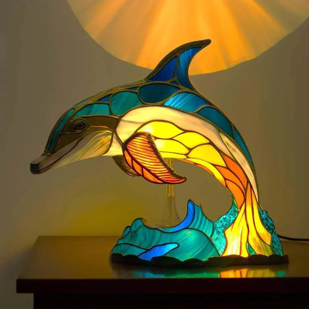 Stained Glass Animal Motif Table Lamp - 20 Unique Designs, Warm Ambient Glow