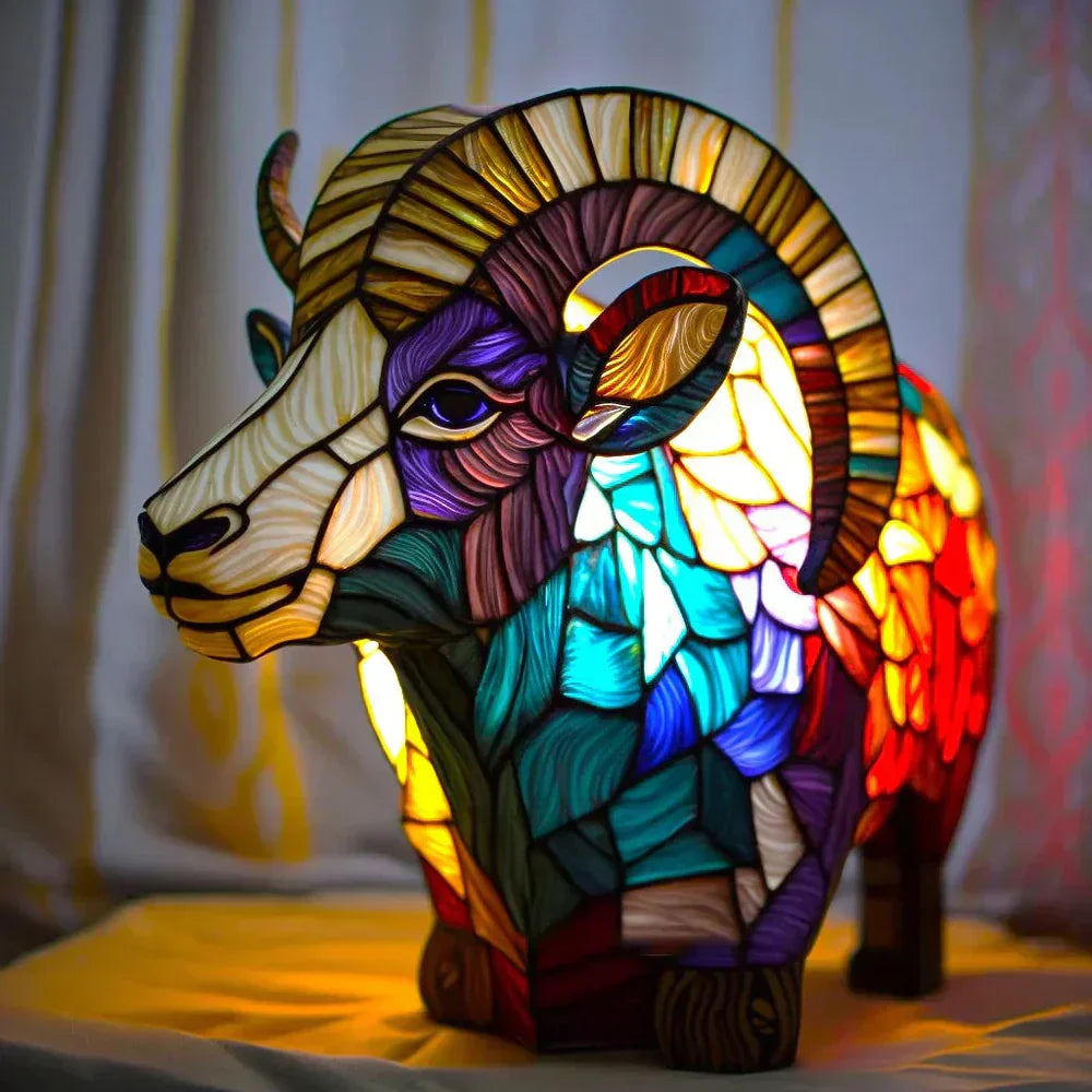 Stained Glass Animal Motif Table Lamp - 20 Unique Designs, Warm Ambient Glow