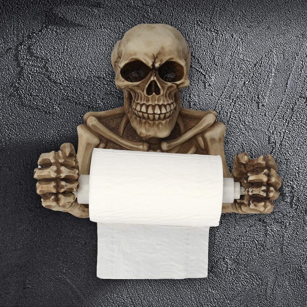 Skeleton Toilet Paper Holder, Gothic Skull Bathroom Decor with Spindle Roller and Screw Fixing Holes