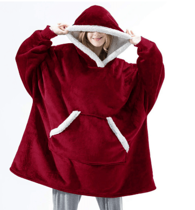 Fleece Hooded Blanket with Oversized Hood, Front Pocket and Machine Washable Fabric