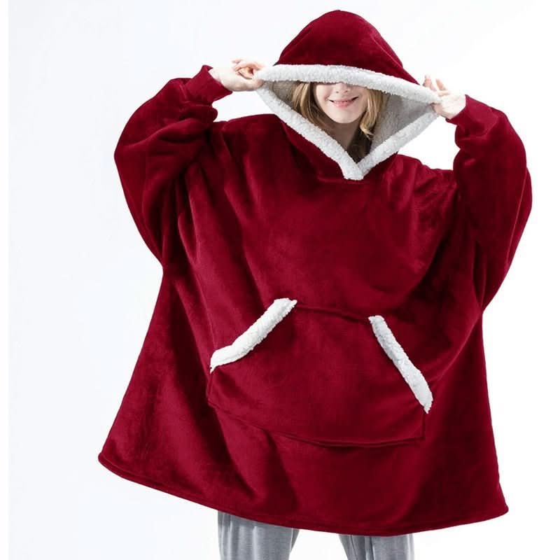 Fleece Hooded Blanket with Oversized Hood, Front Pocket and Machine Washable Fabric