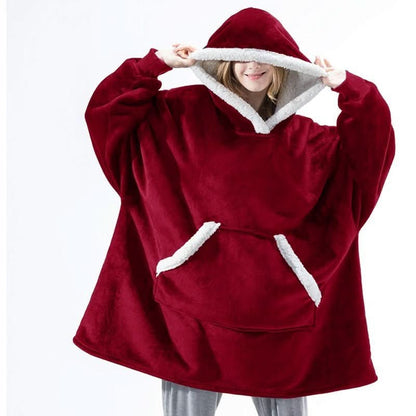 Fleece Hooded Blanket with Oversized Hood, Front Pocket and Machine Washable Fabric
