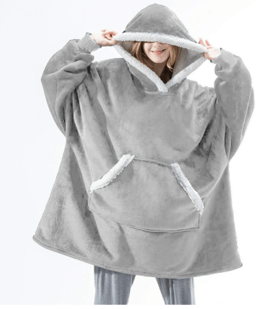 Fleece Hooded Blanket with Oversized Hood, Front Pocket and Machine Washable Fabric