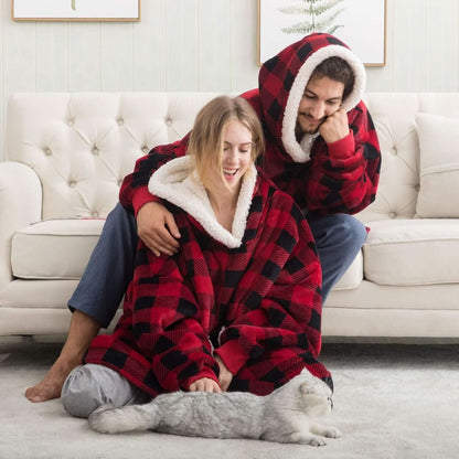 Fleece Hooded Blanket with Oversized Hood, Front Pocket and Machine Washable Fabric