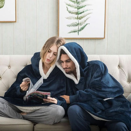 Fleece Hooded Blanket with Oversized Hood, Front Pocket and Machine Washable Fabric