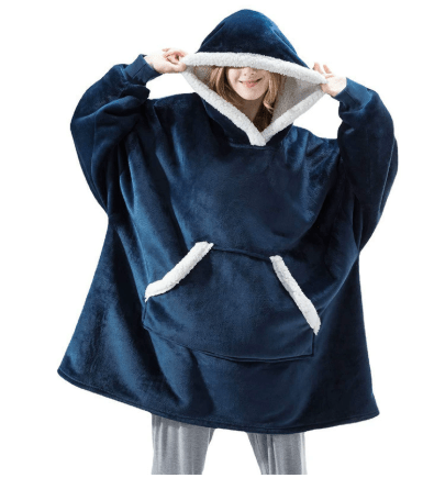 Fleece Hooded Blanket with Oversized Hood, Front Pocket and Machine Washable Fabric
