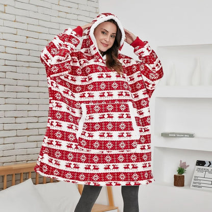 Fleece Hooded Blanket with Oversized Hood, Front Pocket and Machine Washable Fabric
