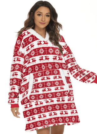 Fleece Hooded Blanket with Oversized Hood, Front Pocket and Machine Washable Fabric