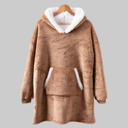 Fleece Hooded Blanket with Oversized Hood, Front Pocket and Machine Washable Fabric