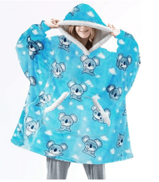 Fleece Hooded Blanket with Oversized Hood, Front Pocket and Machine Washable Fabric