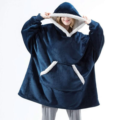 Fleece Hooded Blanket with Oversized Hood, Front Pocket and Machine Washable Fabric