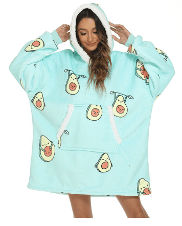 Fleece Hooded Blanket with Oversized Hood, Front Pocket and Machine Washable Fabric