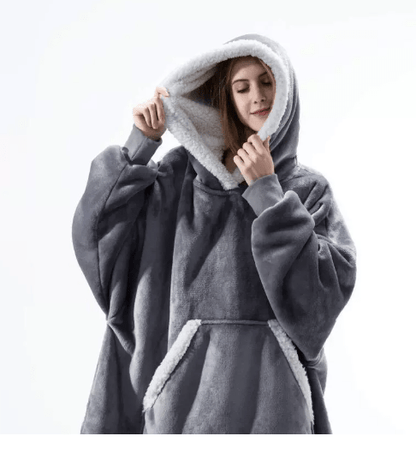 Fleece Hooded Blanket with Oversized Hood, Front Pocket and Machine Washable Fabric