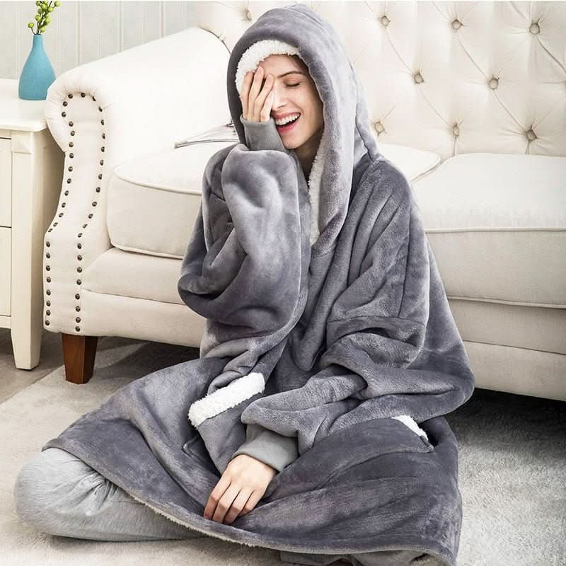 Fleece Hooded Blanket with Oversized Hood, Front Pocket and Machine Washable Fabric