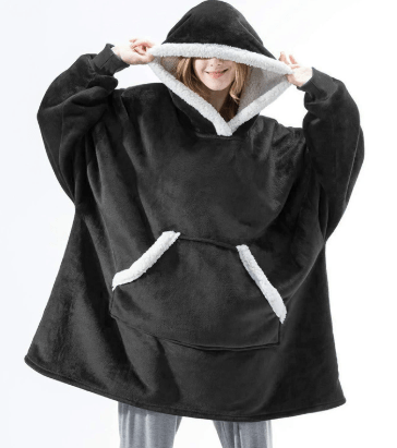 Fleece Hooded Blanket with Oversized Hood, Front Pocket and Machine Washable Fabric