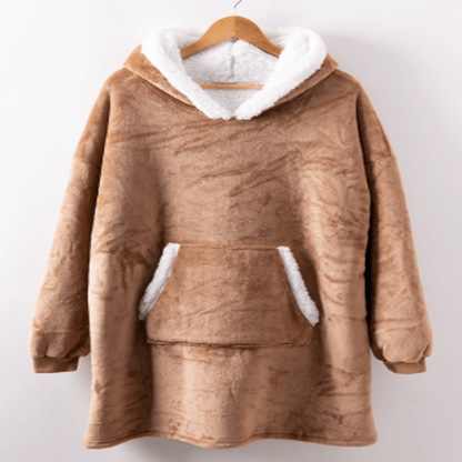 Fleece Hooded Blanket with Oversized Hood, Front Pocket and Machine Washable Fabric
