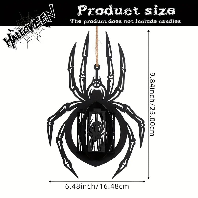 Hanging Spider Lantern Candle Holder, Black Wooden Gothic Halloween Lantern for Tea Lights or LEDs