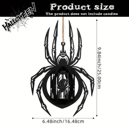 Hanging Spider Lantern Candle Holder, Black Wooden Gothic Halloween Lantern for Tea Lights or LEDs