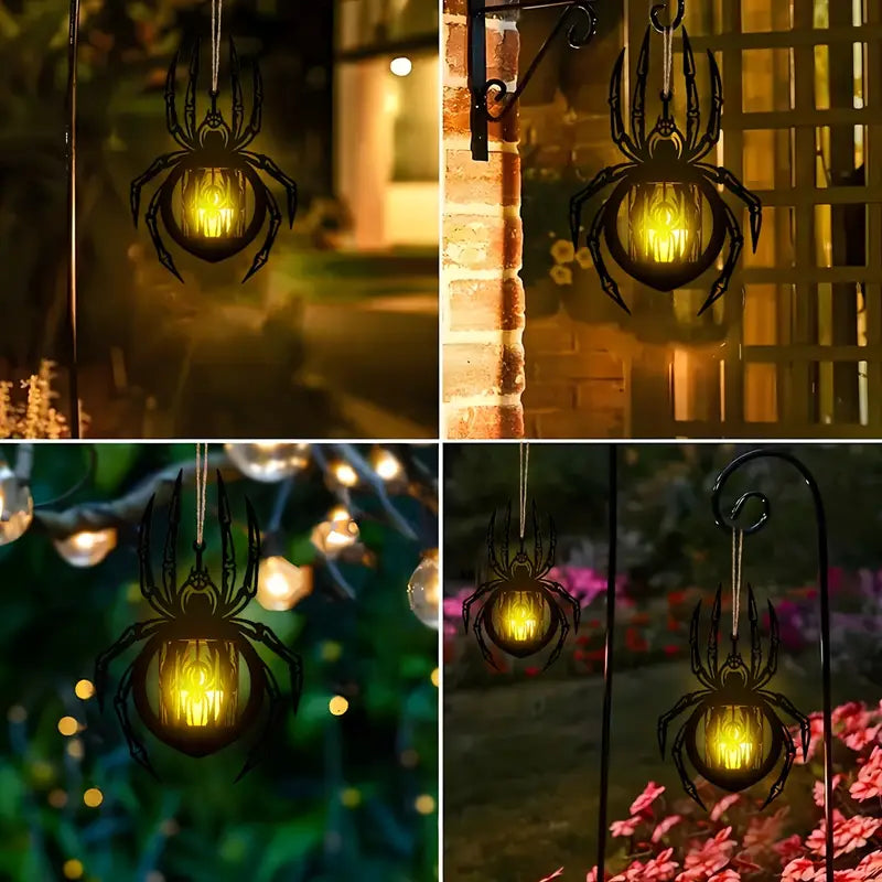 Hanging Spider Lantern Candle Holder, Black Wooden Gothic Halloween Lantern for Tea Lights or LEDs