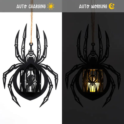Hanging Spider Lantern Candle Holder, Black Wooden Gothic Halloween Lantern for Tea Lights or LEDs