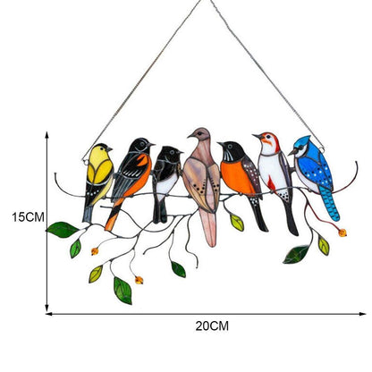 Stained Glass Hanging Bird Art with Colorful Spring Birds Suncatcher Design Motif