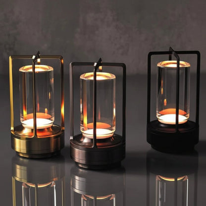 Rechargeable Cordless Table Lamp with an Outdoor Lantern Style and Adjustable Glow