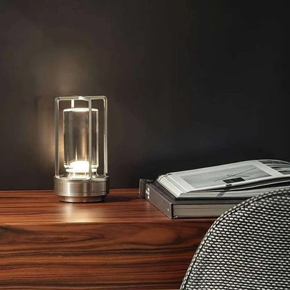 Rechargeable Cordless Table Lamp with an Outdoor Lantern Style and Adjustable Glow