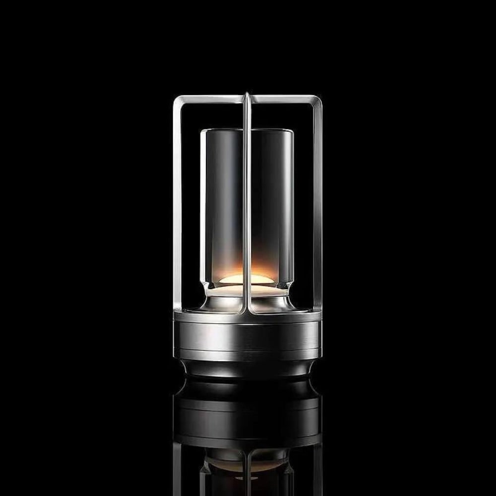 Rechargeable Cordless Table Lamp with an Outdoor Lantern Style and Adjustable Glow