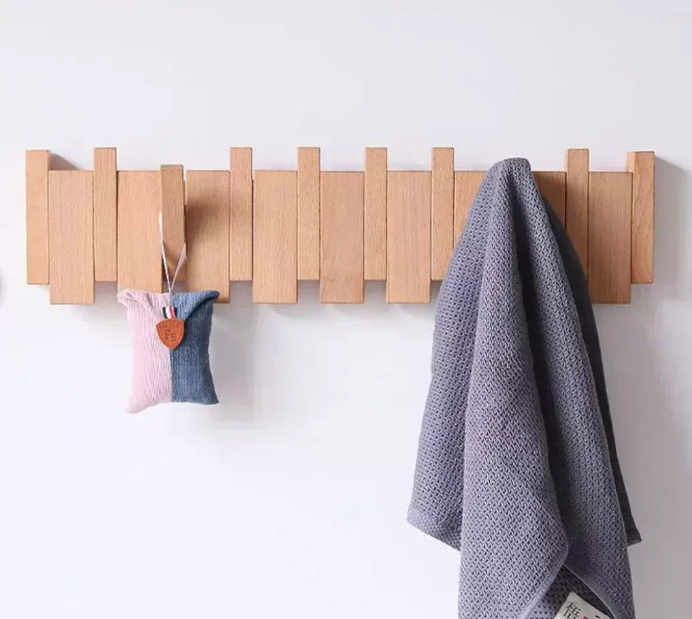 Handmade Wooden Wall Hooks for Jackets with Foldable, Space-Saving Rack Style Design
