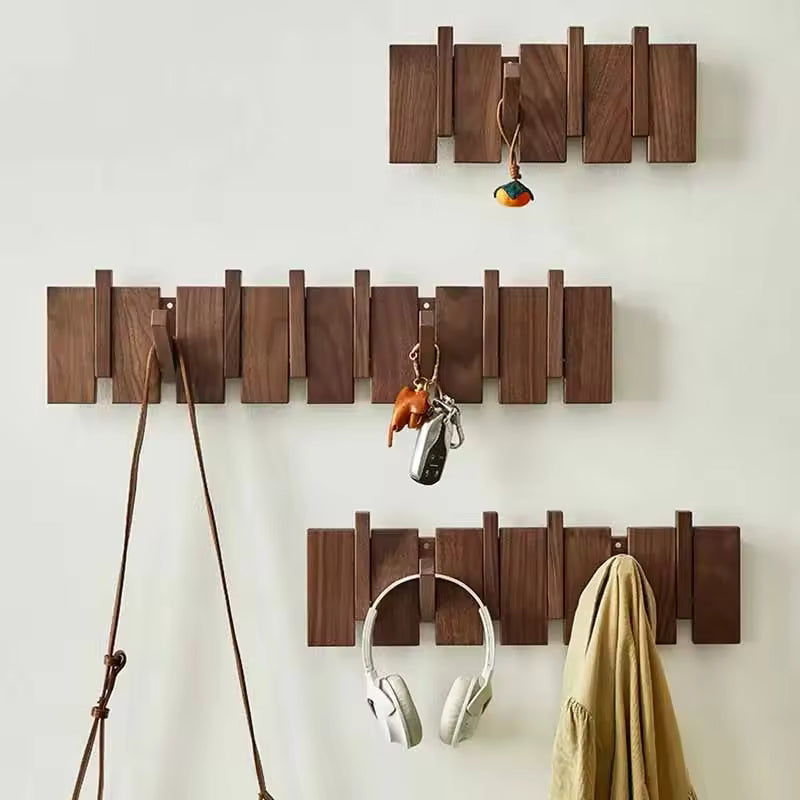 Handmade Wooden Wall Hooks for Jackets with Foldable, Space-Saving Rack Style Design