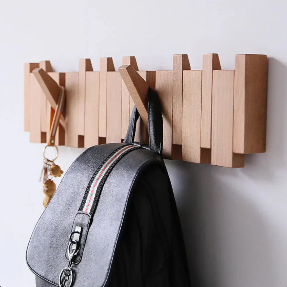 Handmade Wooden Wall Hooks for Jackets with Foldable, Space-Saving Rack Style Design