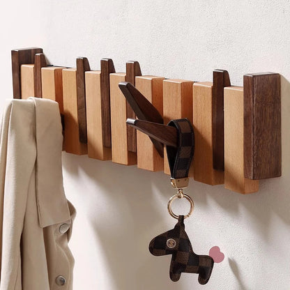 Handmade Wooden Wall Hooks for Jackets with Foldable, Space-Saving Rack Style Design