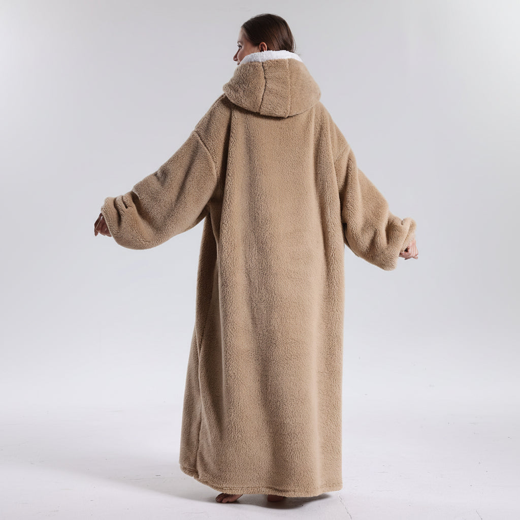 Oversized Wearable Hoodie Blanket with Soft Plush Fabric for Adults on Cold Days