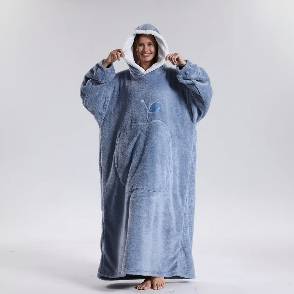 Oversized Wearable Hoodie Blanket with Soft Plush Fabric for Adults on Cold Days