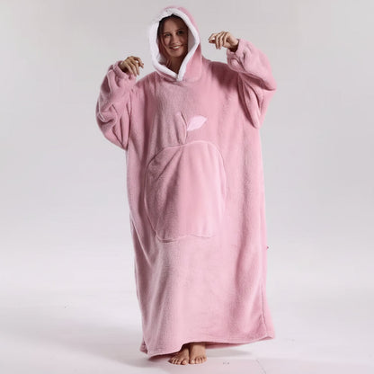 Oversized Wearable Hoodie Blanket with Soft Plush Fabric for Adults on Cold Days