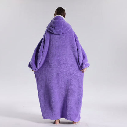 Oversized Wearable Hoodie Blanket with Soft Plush Fabric for Adults on Cold Days