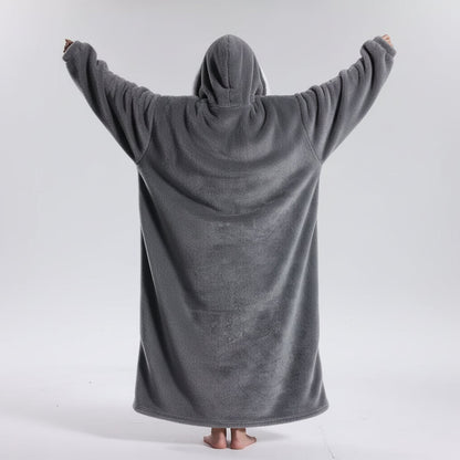 Oversized Wearable Hoodie Blanket with Soft Plush Fabric for Adults on Cold Days