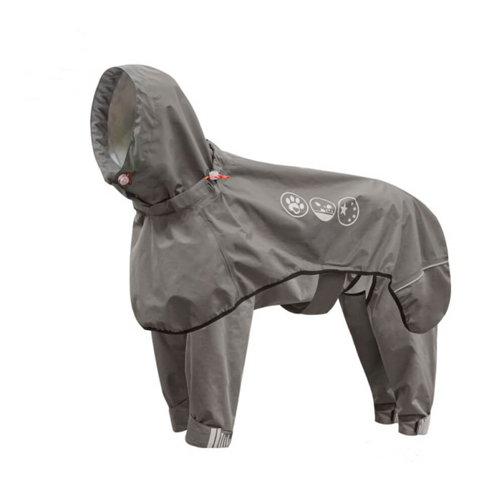 Waterproof Dog Raincoat with Reflective Hood, Four-Leg Coverage and Adjustable Fasteners